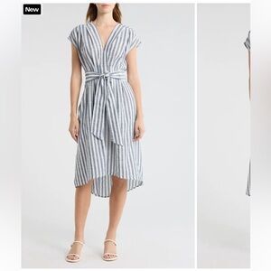 Striped V-Neck Tie-Waist Dress NEW
